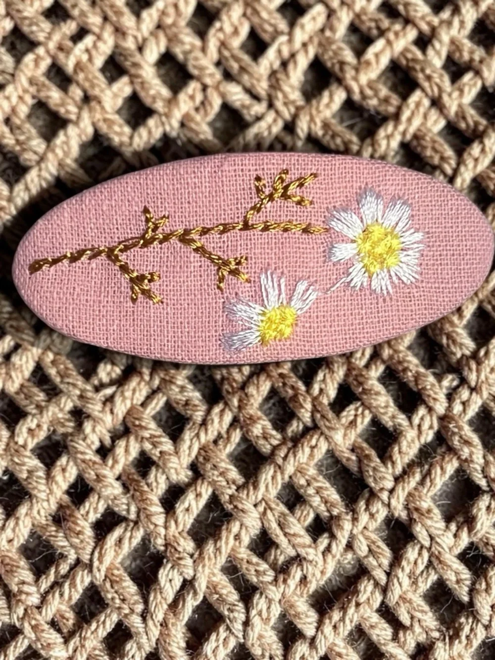 Kids Pink Floral Embroidered Hair Clip